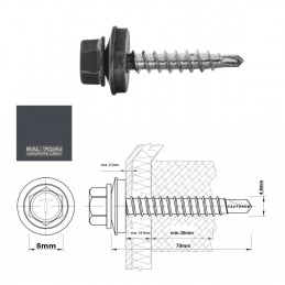 RAL 7024 Trapezblechschrauben 4,8 mm x 70,0 mm (100x)
