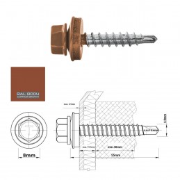 RAL 8004 Trapezblechschrauben 4,8 mm x 55,0 mm (100x)