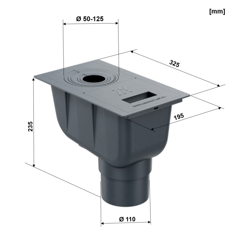 Regensinkkasten Alcaplast AGV4S – Für Fallrohr Ø 80‑125 Mm, Ablauf DN125/110 Mm, Grau