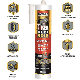Klej montażowy Soudal T-REX Gold Strong 290 ml | Siła przyczepności początkowej 400 kg